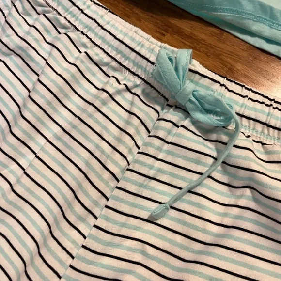 Like New. Carole Hochman Aqua Blue Tank & Blue White Striped Shorts Pajama Set. - Picture 6 of 14